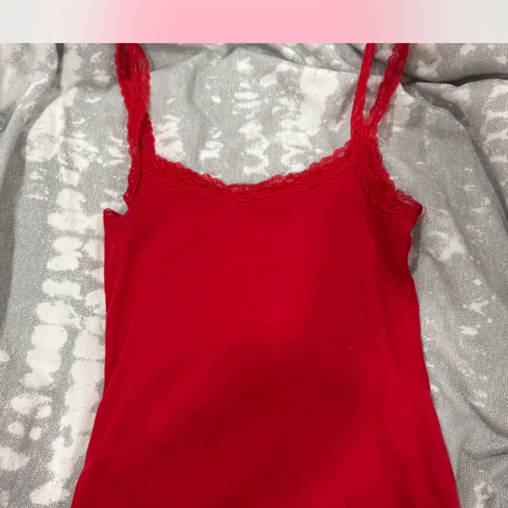 White Fox Boutique Red Lace Trim Tank Top